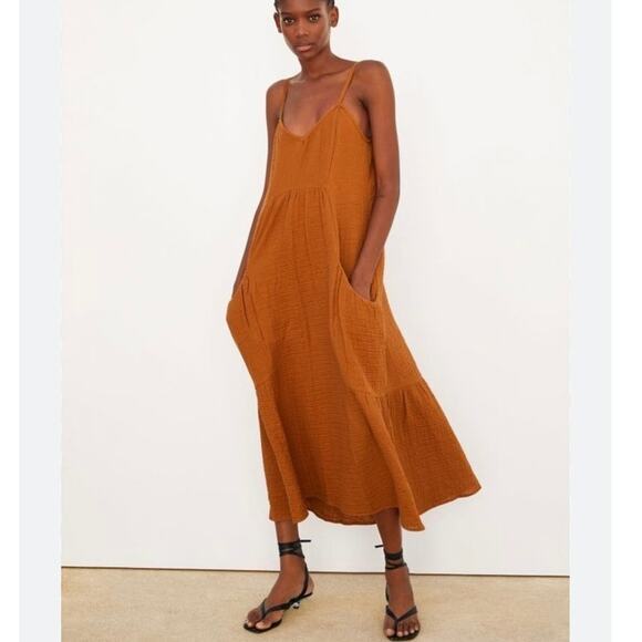 Zara Textured Midi Dress in Burnt Orange Size XS‎ Bloggers Favorite - Picture 2 of 8